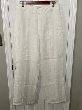 J Peterman Size 12 White Linen Fully Lined Pants